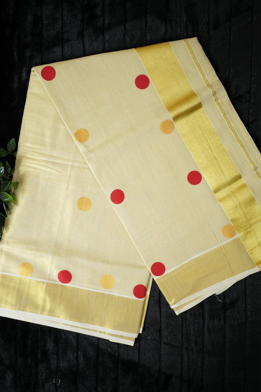 Kasavu tissue saree with polka dots (SAR-179)