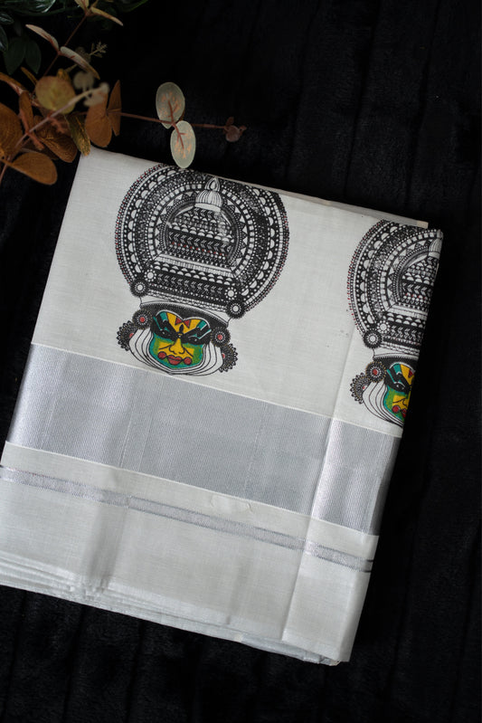 Designer Kasavu saree in silver colour(SAR-197)