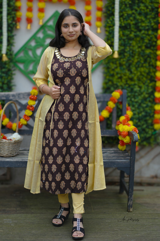 Premium cotton kurti set with Jacket(KER-1144)