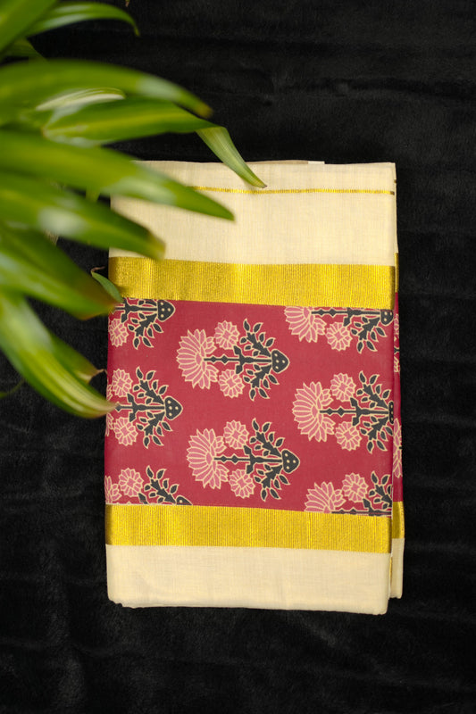 Tissue Set saree with Maroon Zari border (SAR-1144)