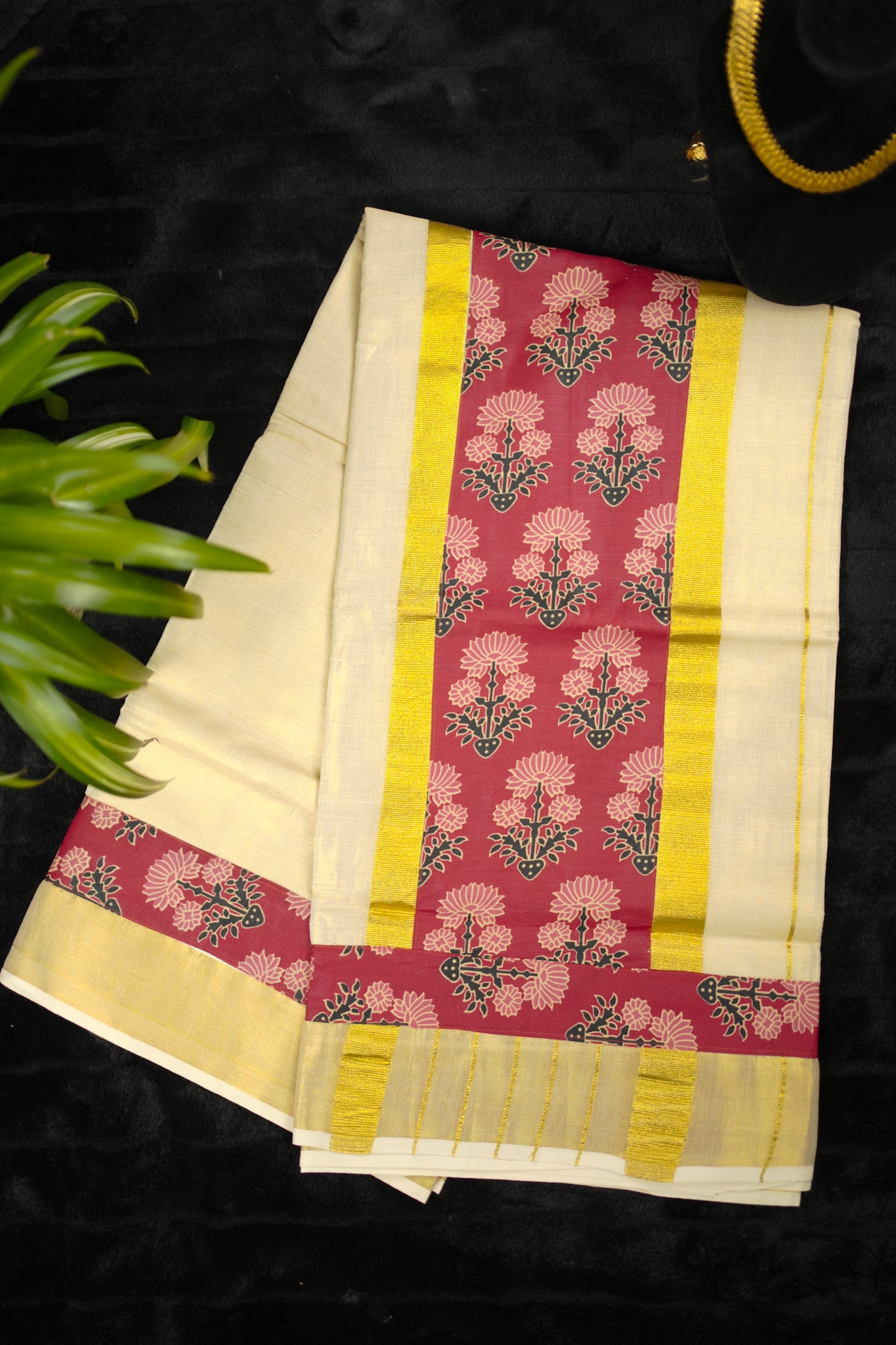 Tissue Set saree with Maroon Zari border (SAR-1144)