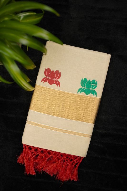 Tissue set saree with Floral Print and tassels (SAR-1145)
