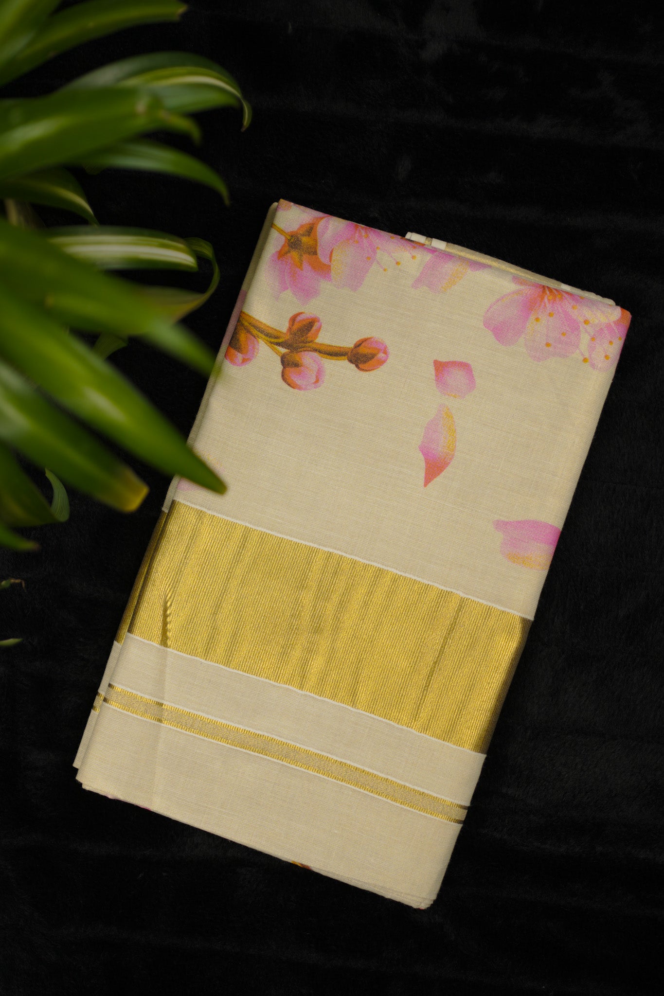 Tissue Kasavu Set Saree with floral print (SAR-1146)