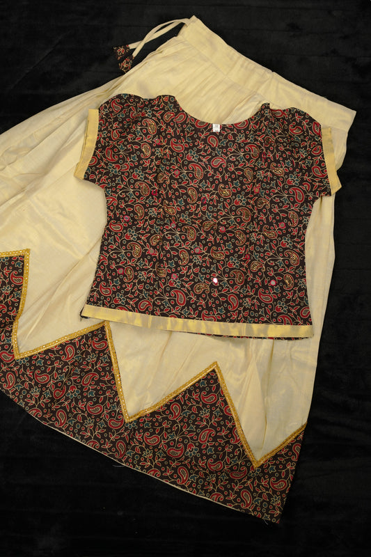 Girls ajrakh styled pavada  with mirror work blouse (KCW115)