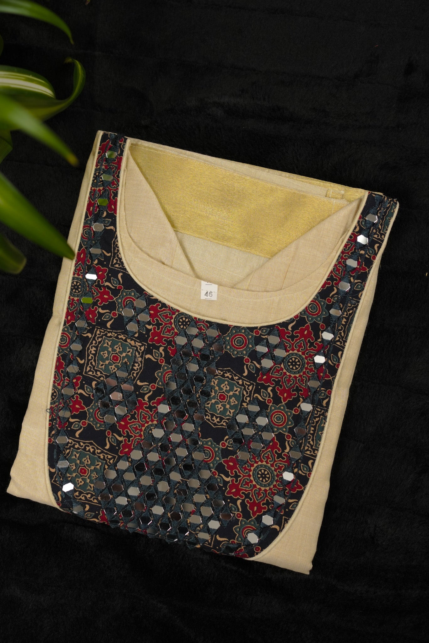 Kasavu tissue kurti top with mirror work (KER-1156)