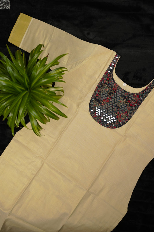 Kasavu tissue kurti top with mirror work (KER-1156)