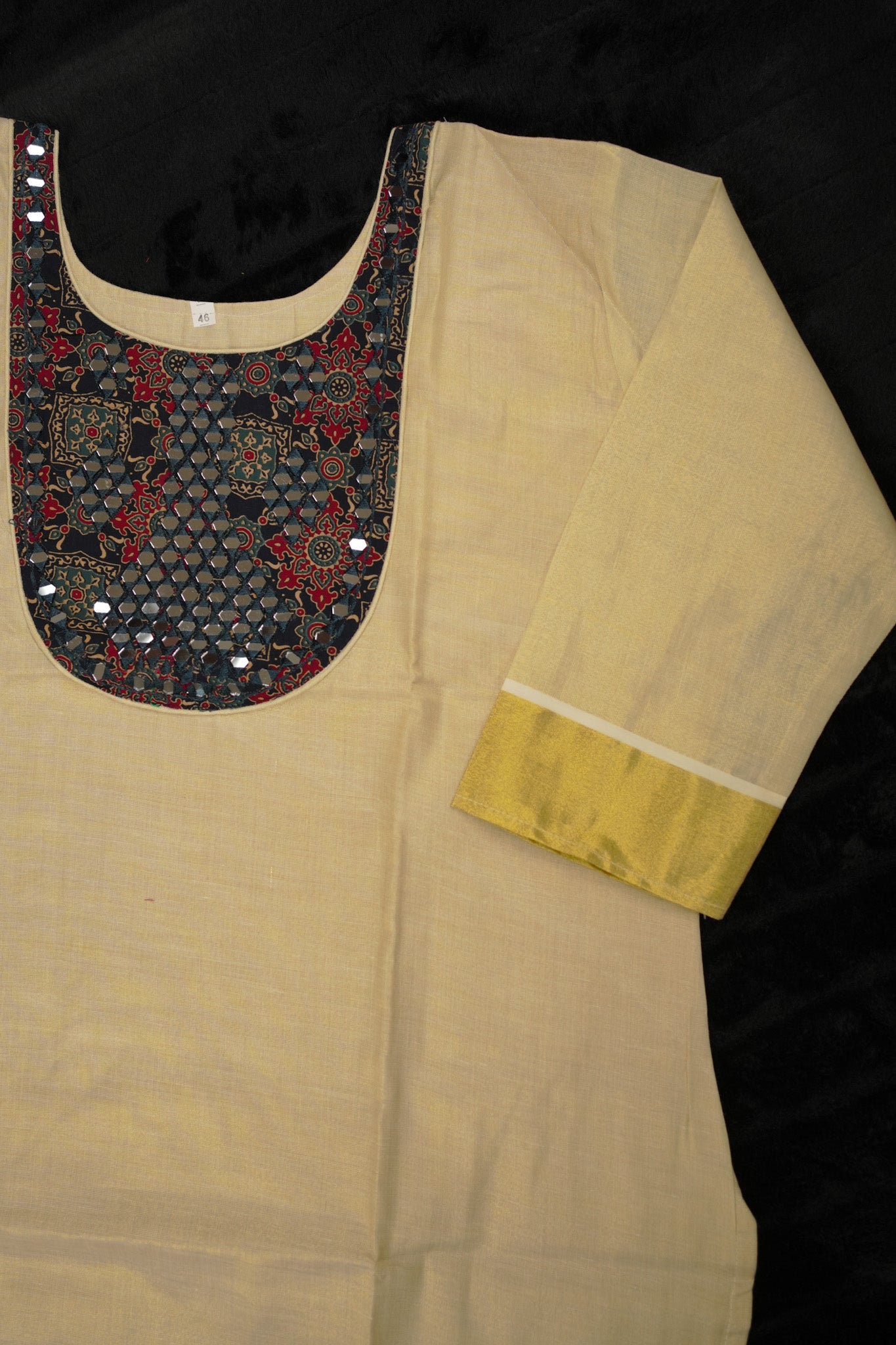 Kasavu tissue kurti top with mirror work (KER-1156)
