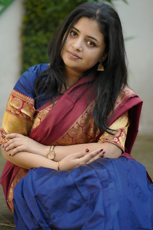 Silk Dhavani in blue & maroon shade (KER-1155)