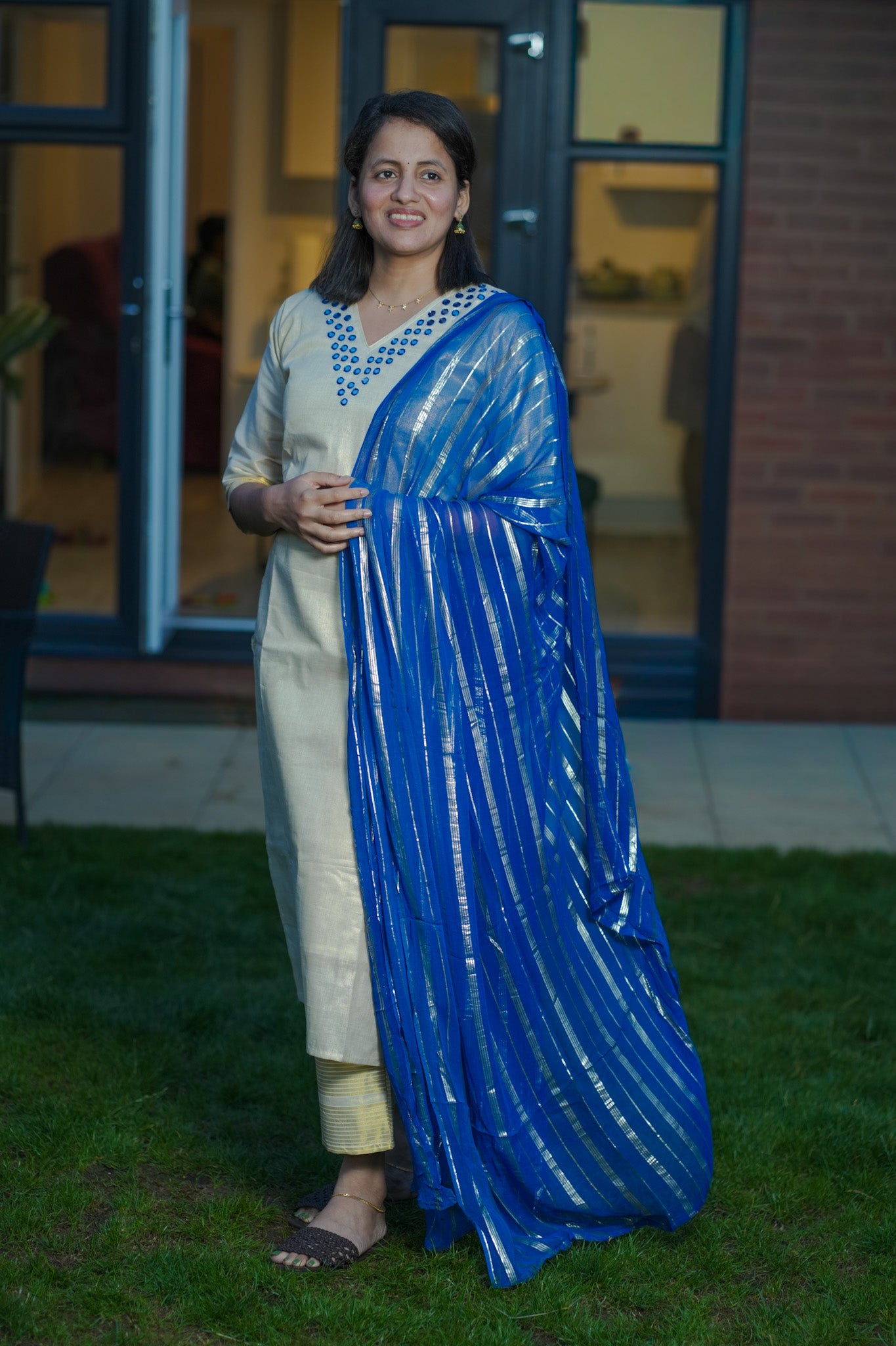 Elegant Kerala Kasavu Salwar Suit with Blue Dupatta(KER-1165)