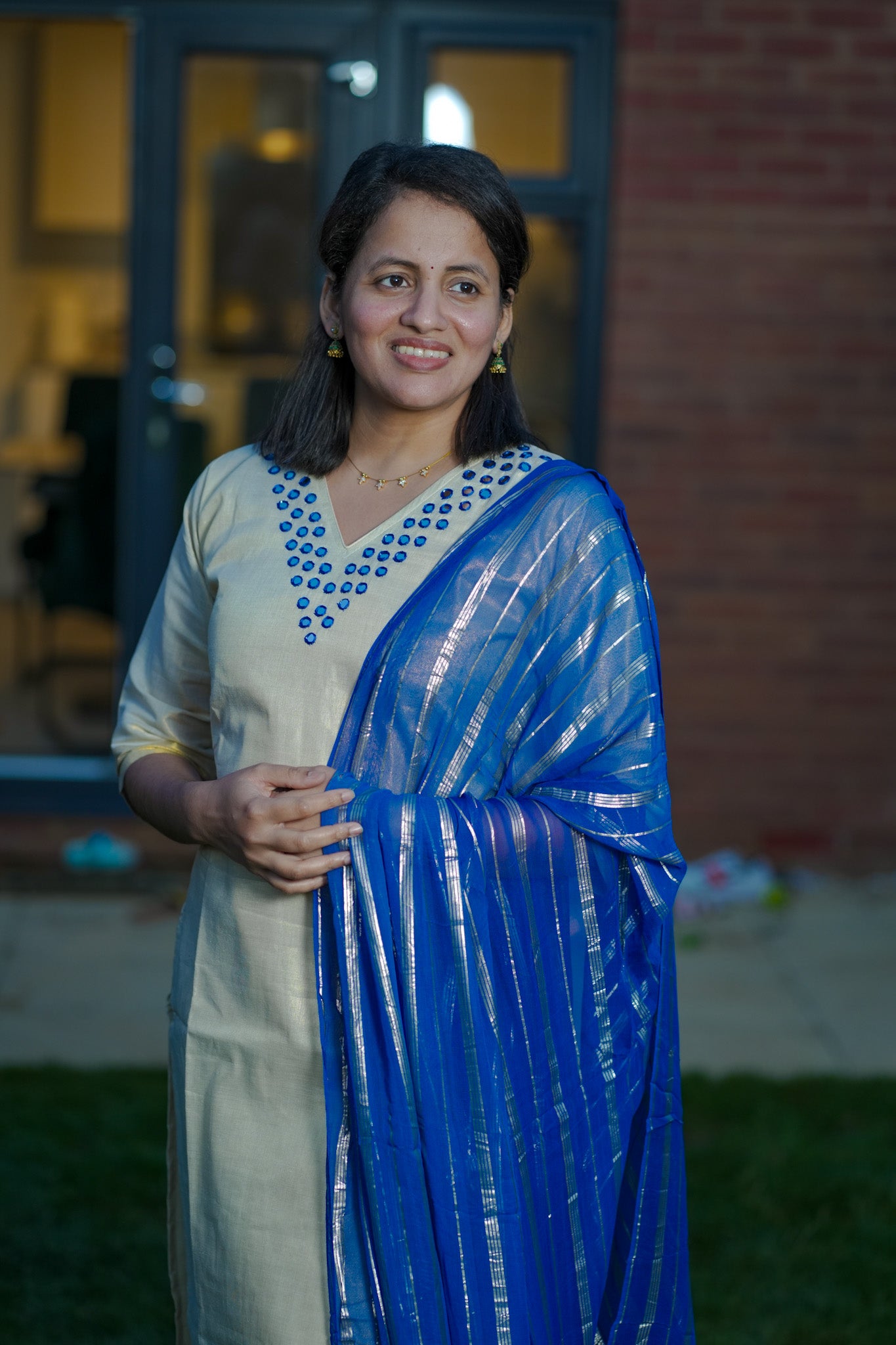Elegant Kerala Kasavu Salwar Suit with Blue Dupatta(KER-1165)