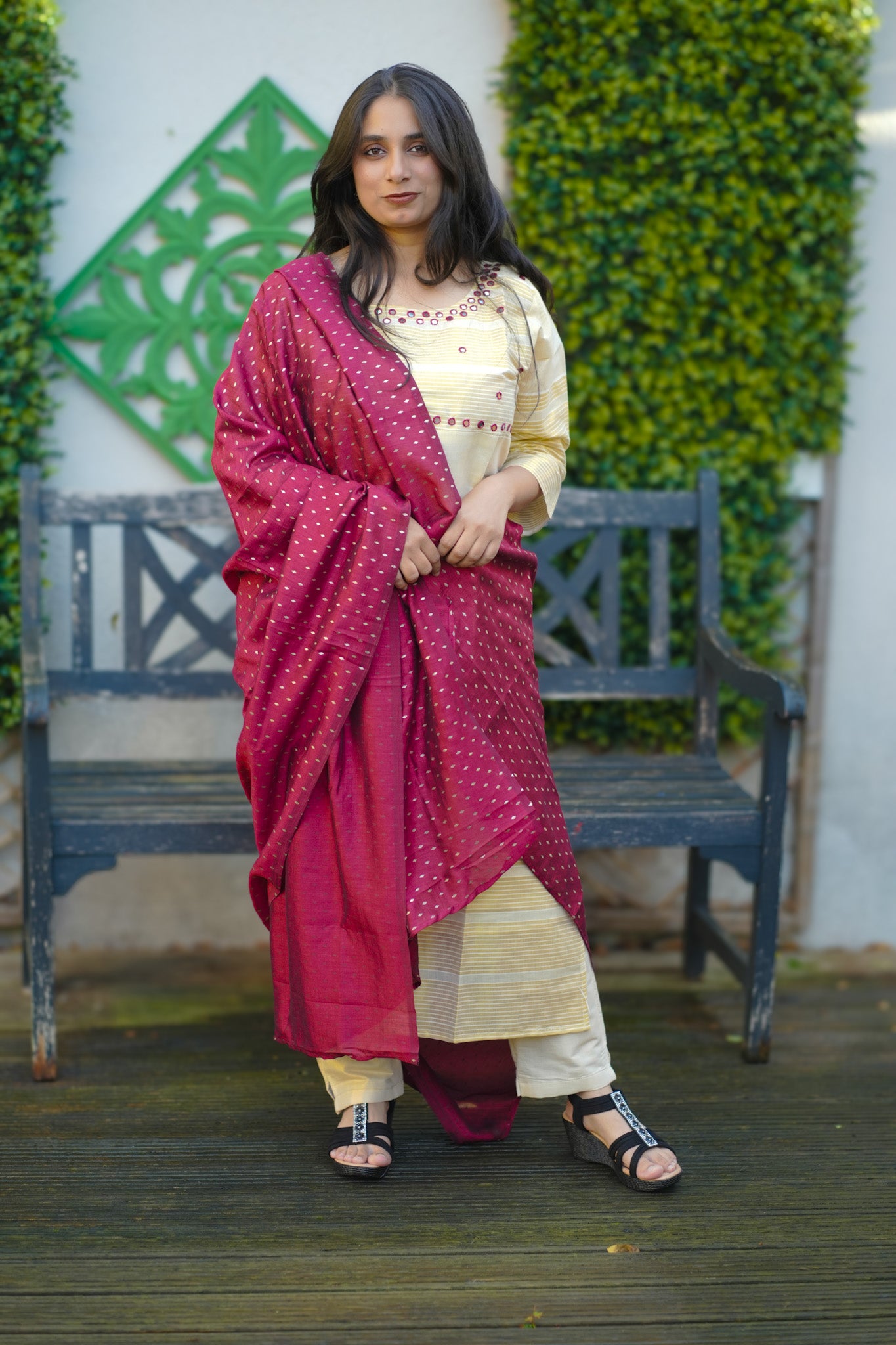 Elegant Kerala Kasavu Salwar Suit with maroon Dupatta(KER-1170)