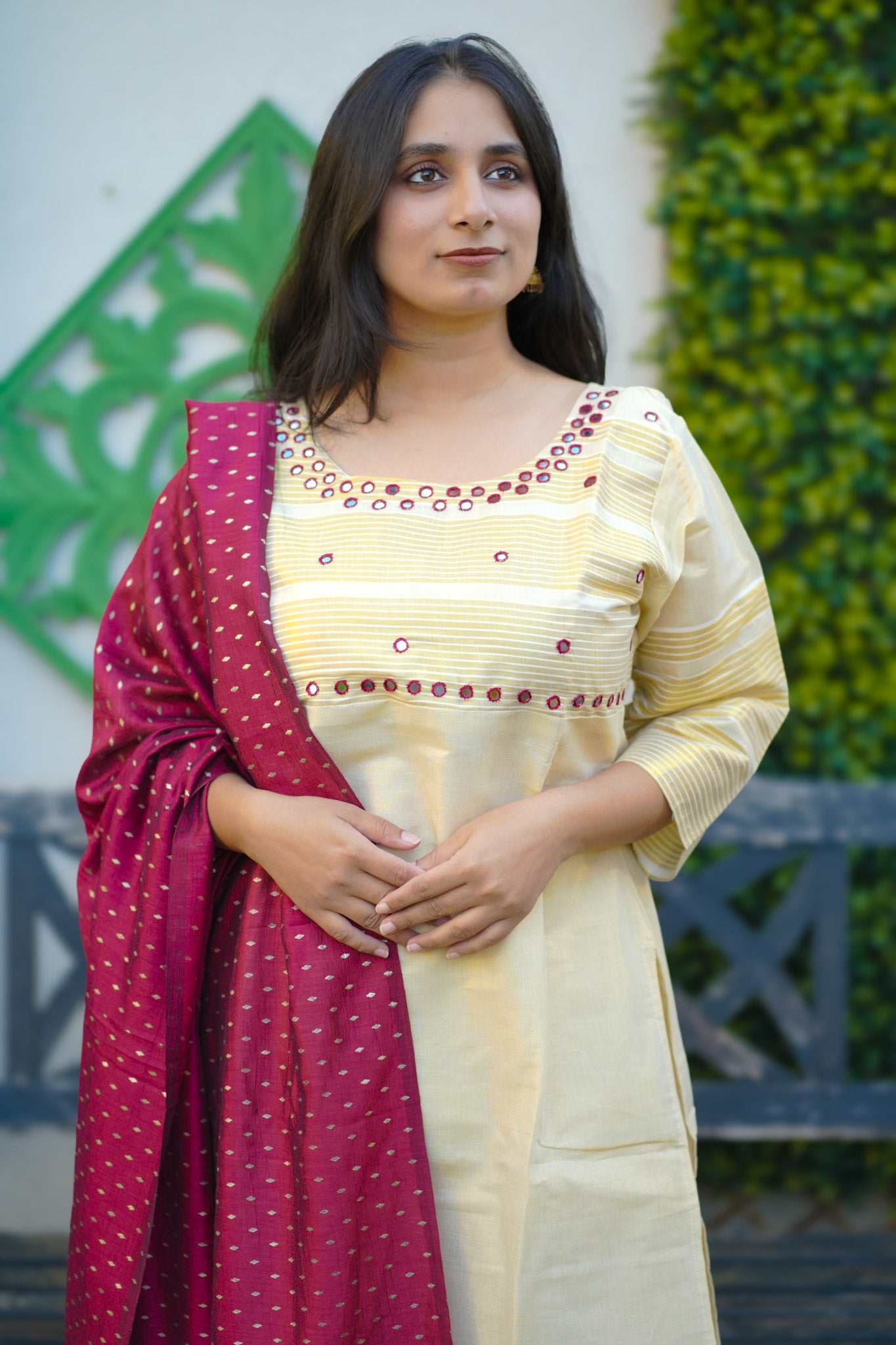 Elegant Kerala Kasavu Salwar Suit with maroon Dupatta(KER-1170)