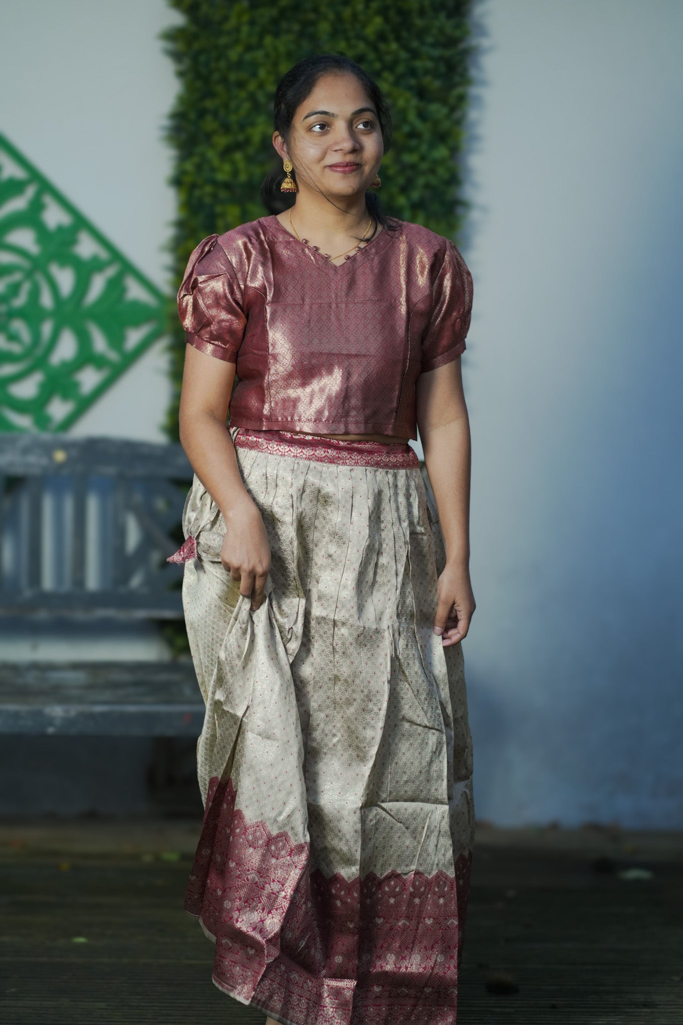 Elegant Banarasi Silk Blouse with Brocade Skirt – Festive & Wedding Wear(KER-1172)