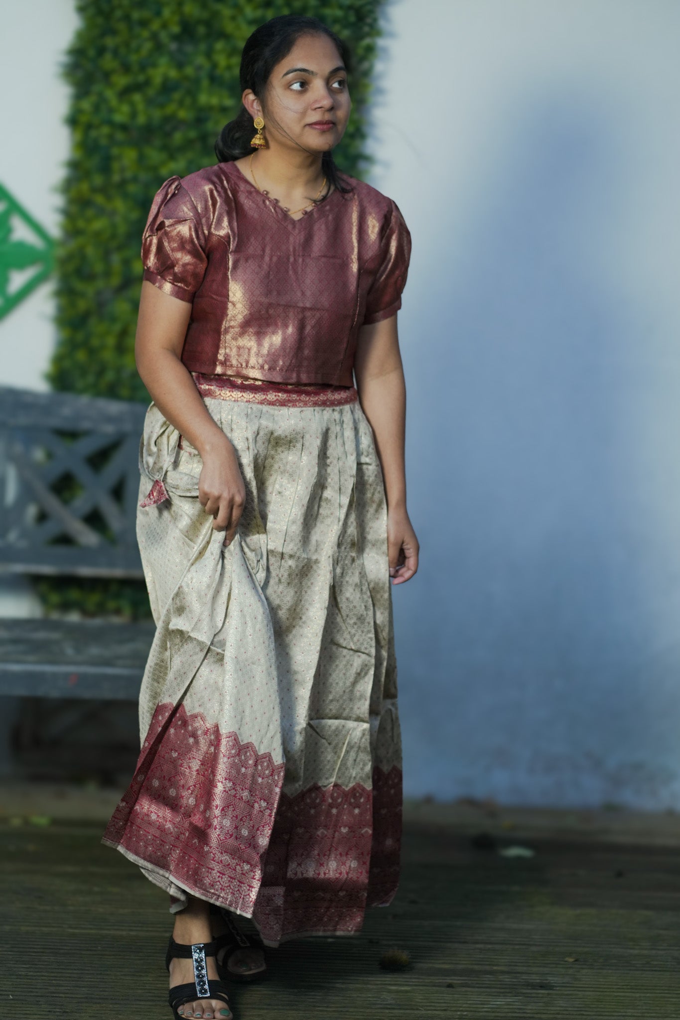 Elegant Banarasi Silk Blouse with Brocade Skirt – Festive & Wedding Wear(KER-1172)