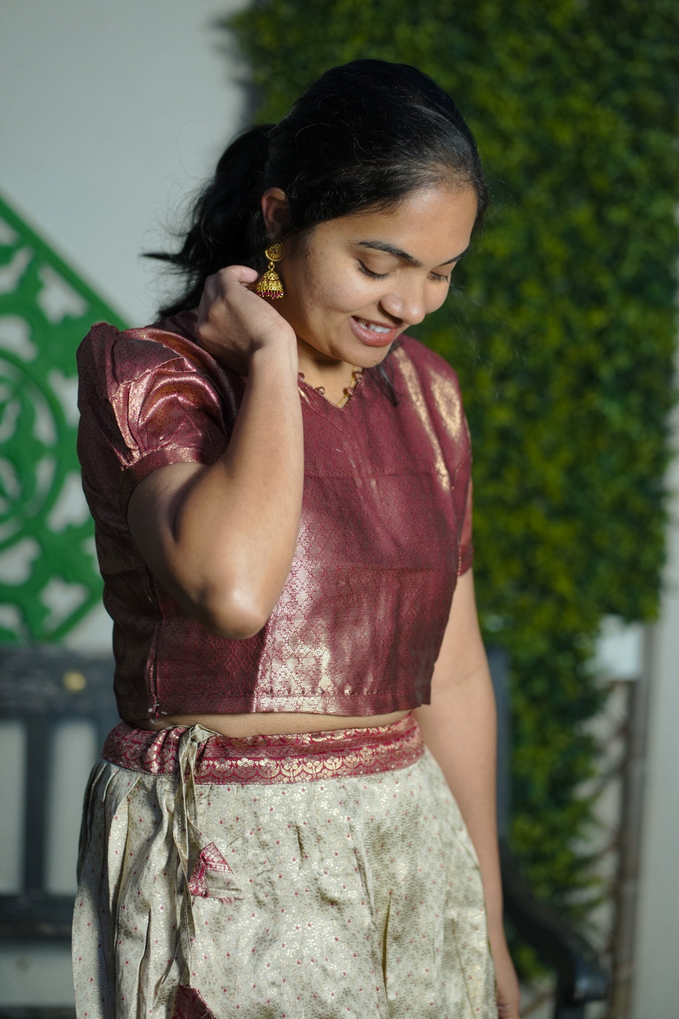 Elegant Banarasi Silk Blouse with Brocade Skirt – Festive & Wedding Wear(KER-1172)
