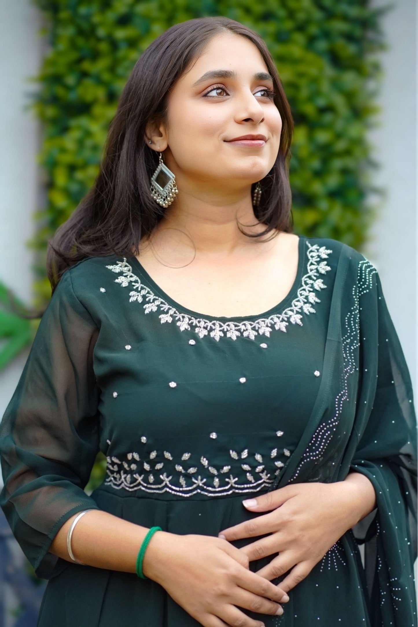 Elegant Dark Green Embroidered Salwar Kameez with Dupatta(KER-1173)