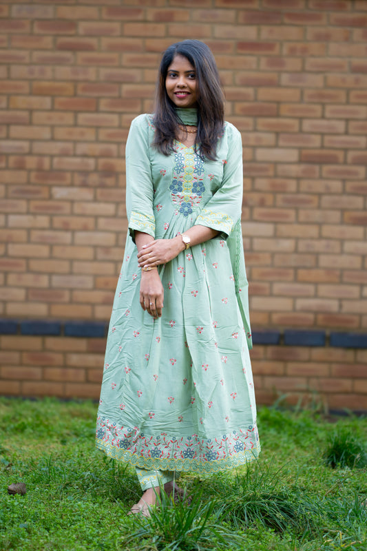 Mint Green Embroidered Salwar Suit with Dupatta (KSH-1205)