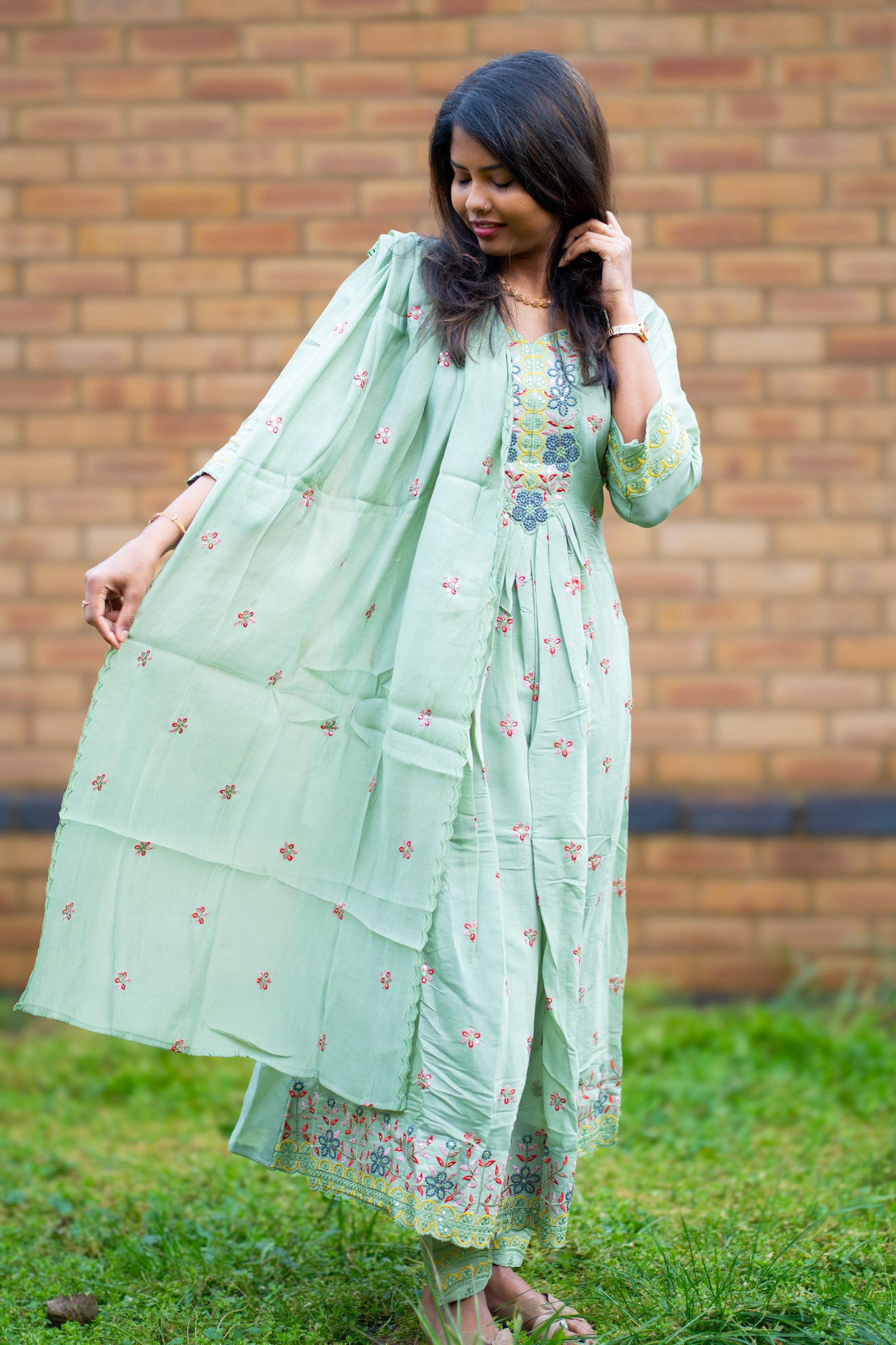 Mint Green Embroidered Salwar Suit with Dupatta (KSH-1205)