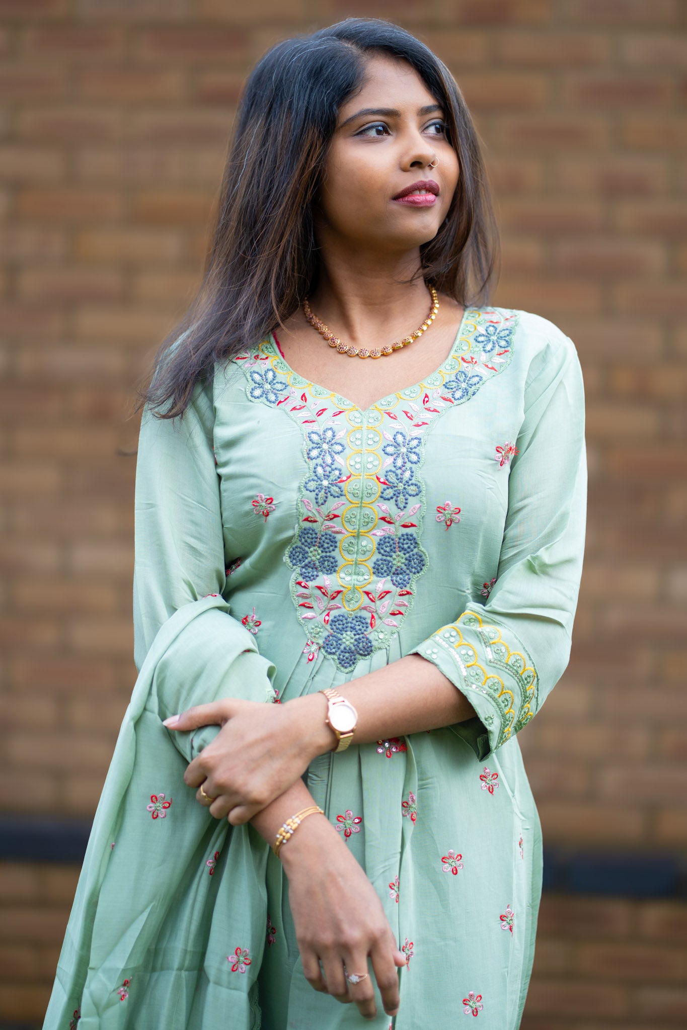 Mint Green Embroidered Salwar Suit with Dupatta (KSH-1205)