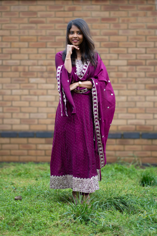 Wine Red Embroidered Salwar Suit with Dupatta – Elegant Festive Wear (KSh-1204)