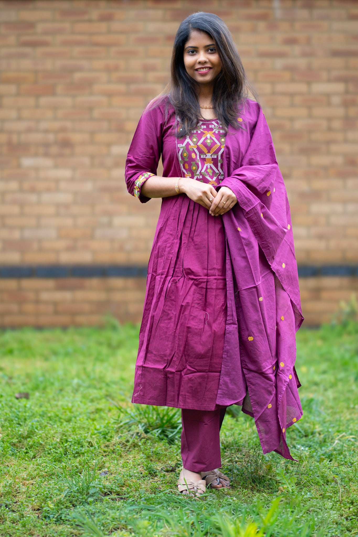 Wine Embroidered Salwar Suit Set with Dupatta(KSH-1202)