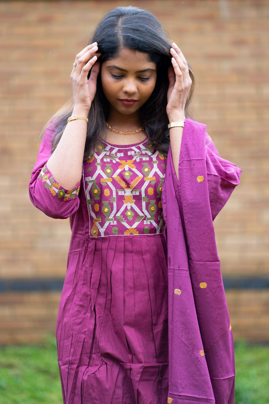 Wine Embroidered Salwar Suit Set with Dupatta(KSH-1202)