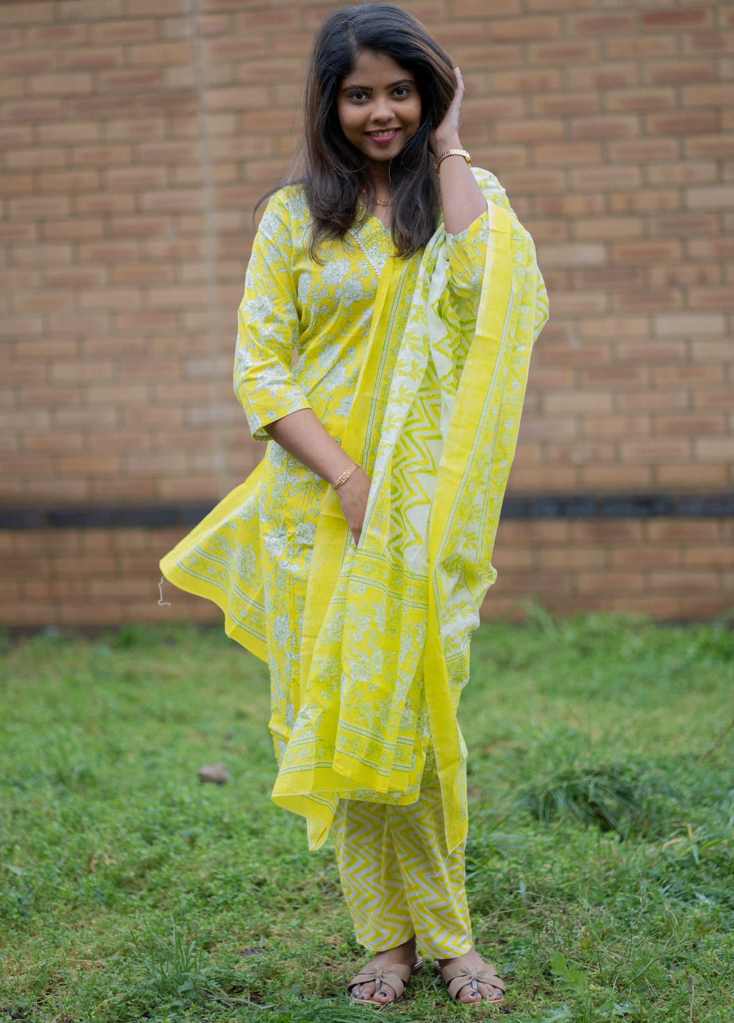 Yellow Printed Salwar Suit Set with Dupatta (KSH-1201)