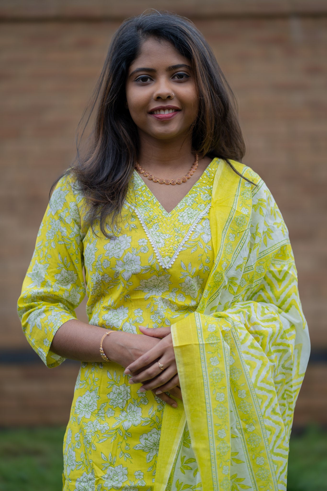 Yellow Printed Salwar Suit Set with Dupatta (KSH-1201)