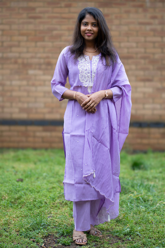 Lavender Embroidered Salwar Suit Set with Dupatta (KSH-1200)