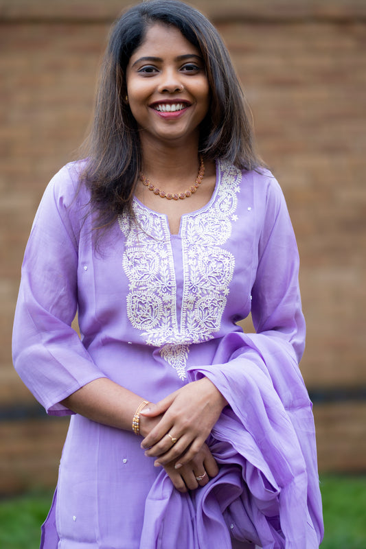 Lavender Embroidered Salwar Suit Set with Dupatta (KSH-1200)