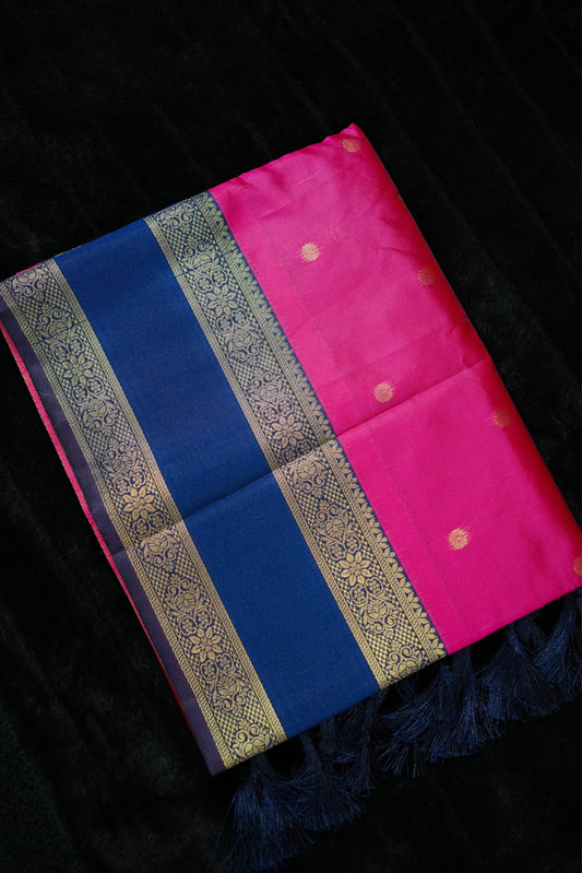 Kancheepuram Semi-Silk Saree with blue border (SAR-1122)