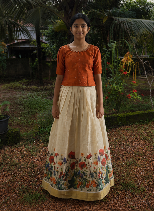Girls Vichitra silk top & Skirt (KCW139)