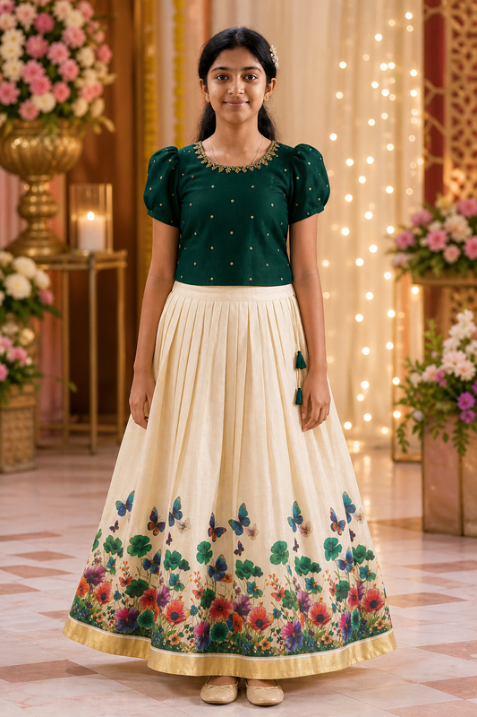 Girls Vichitra Silk top & Skirt (Age 13- 16 years)