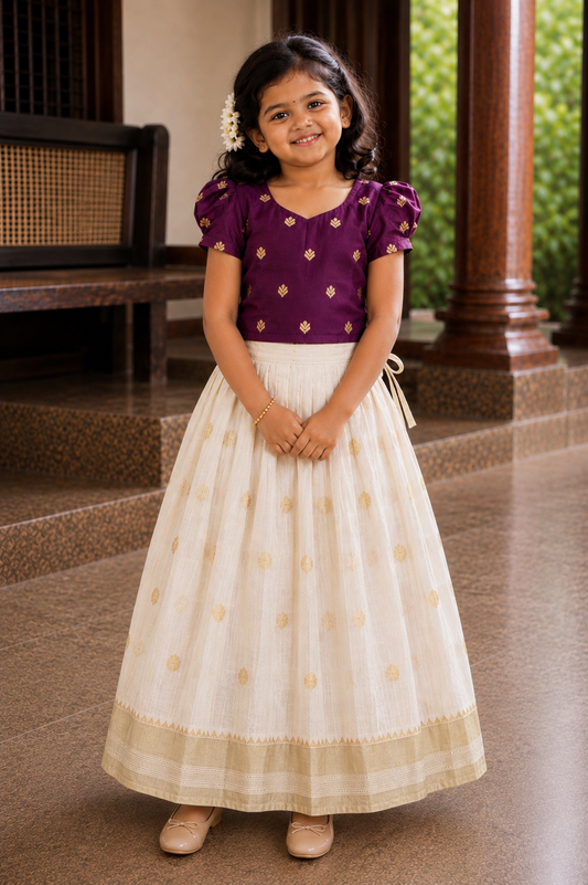Girls purple & Ivory Traditional Skirt and Top Set (KCW-149)
