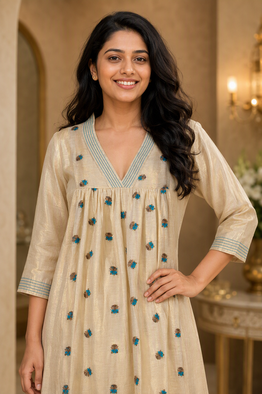 Premium Tissue Embroidered Long Kurta for Women (KER-1202)