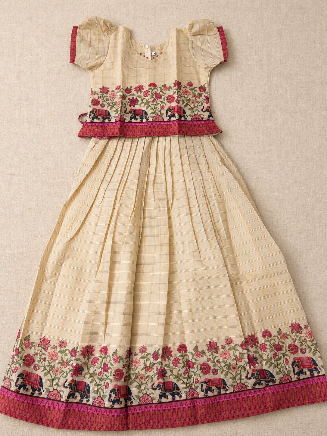 Girls Cream Elephant & Floral Ethnic skirt set (KCW-143)
