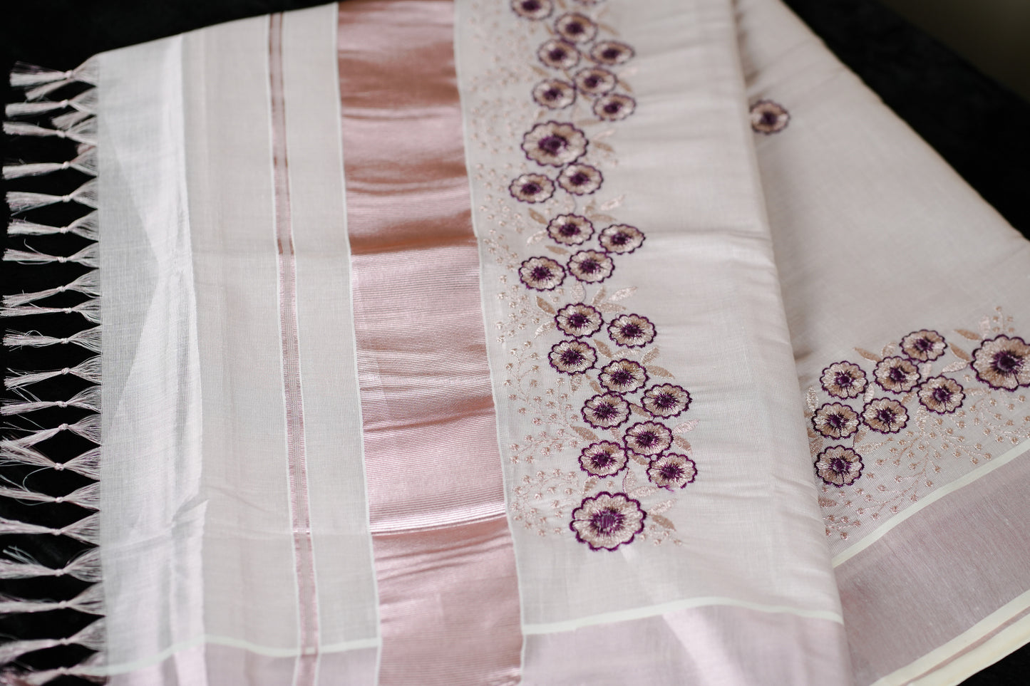 Rose Gold tissue saree with floral embroidery - (SAR120)