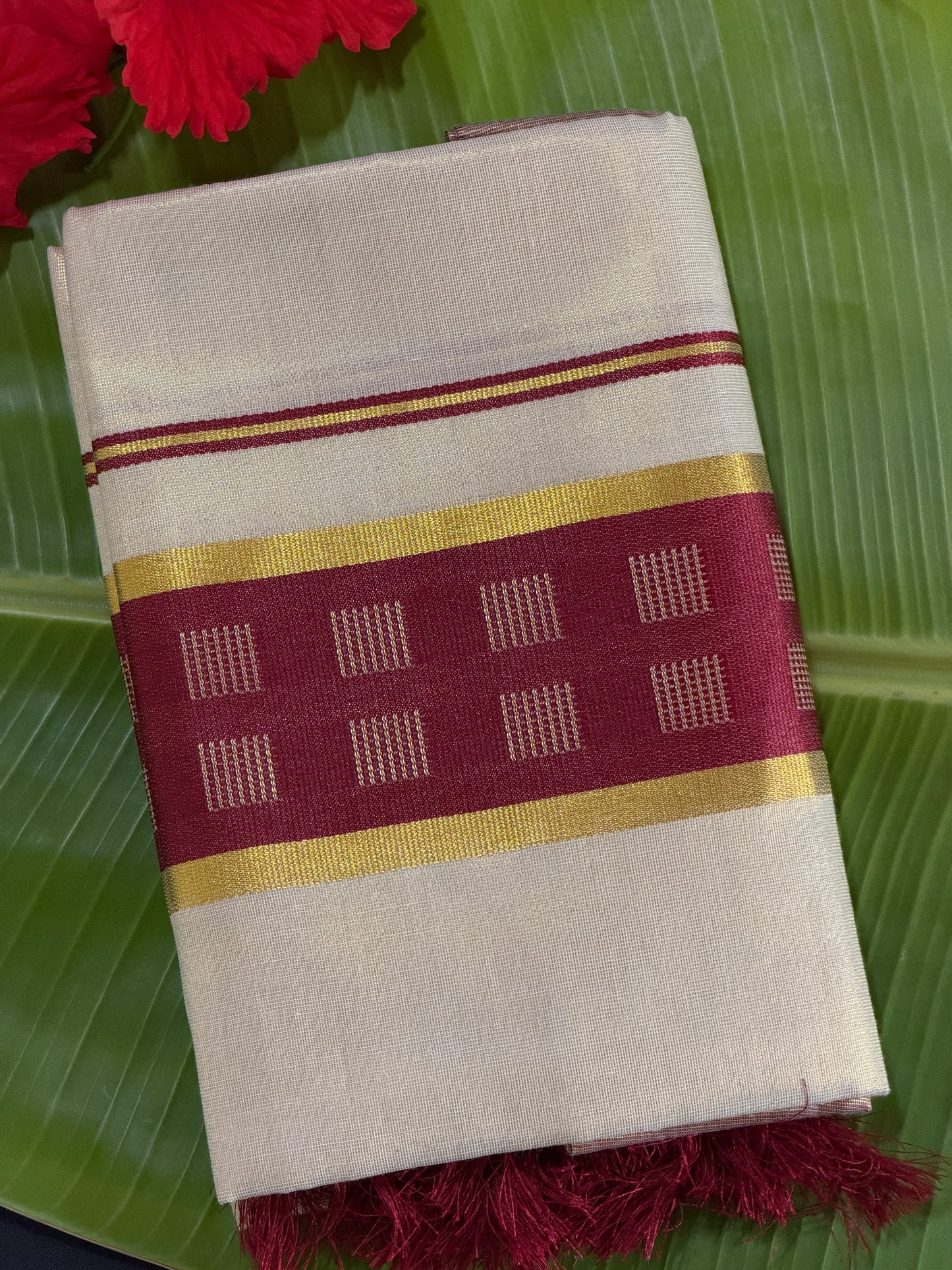Premium maroon tissue set mundu(SM-279)